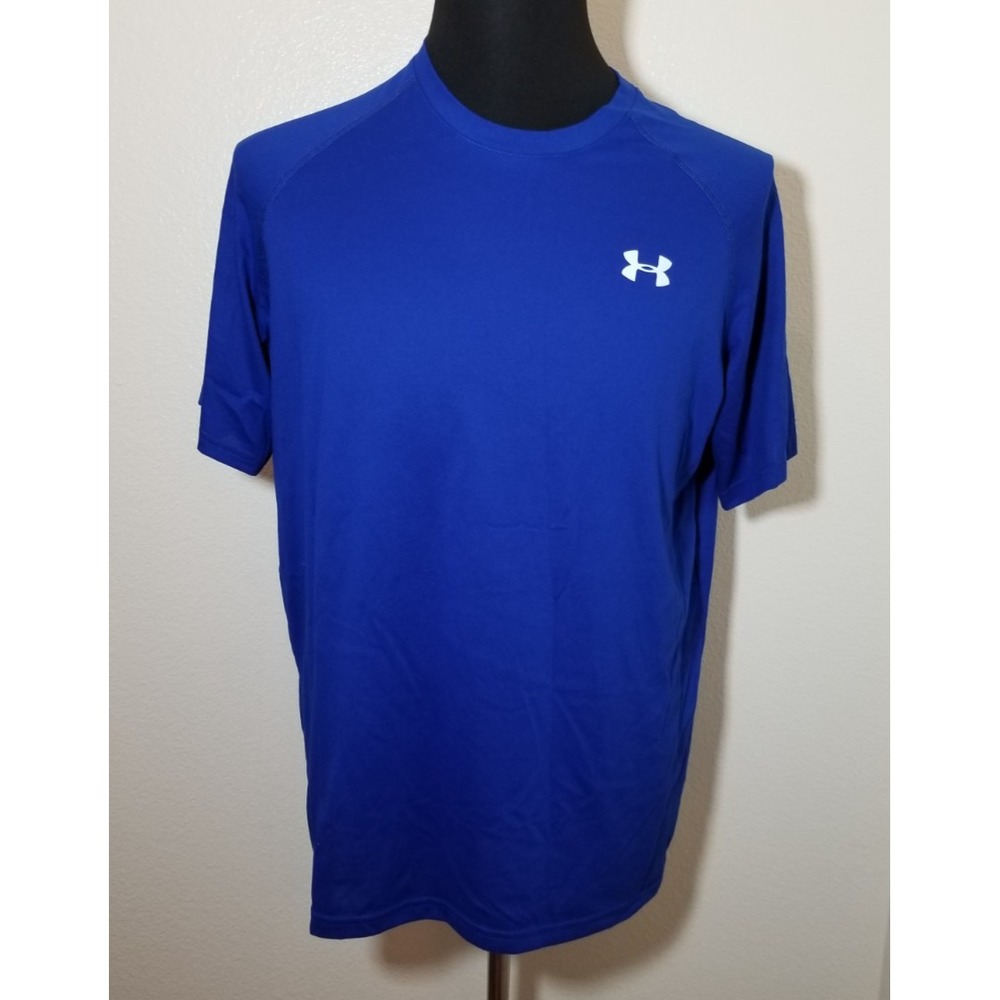 Under Armour Mens M Blue Short Sleeve Shirt Heat Gear Gym Running Athletic